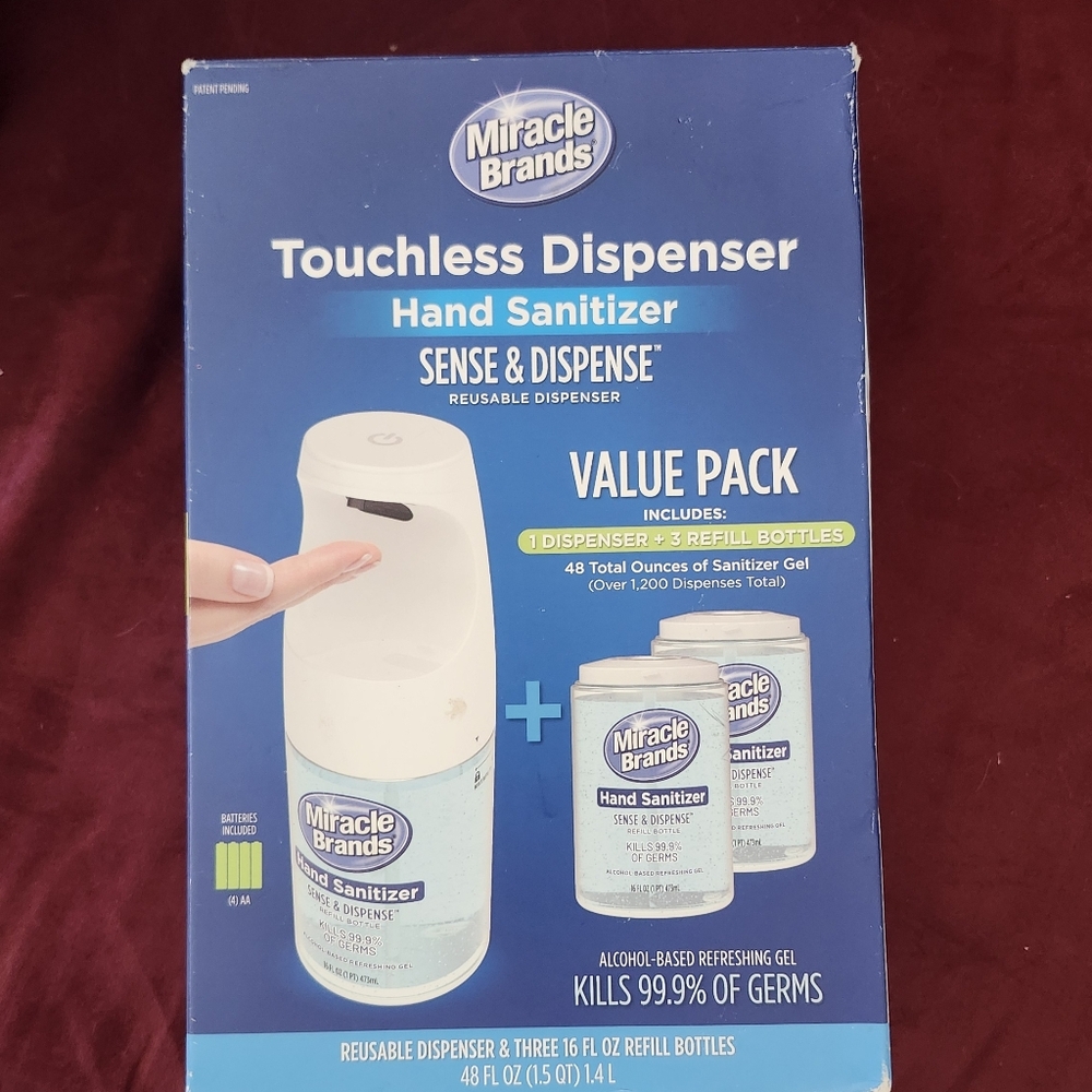 New- Miracle Brands Touchless Hand Sanitizer Dispenser Value Pack 3 Refills